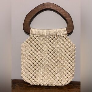 Vintage Woven Tote with Wooden Handles